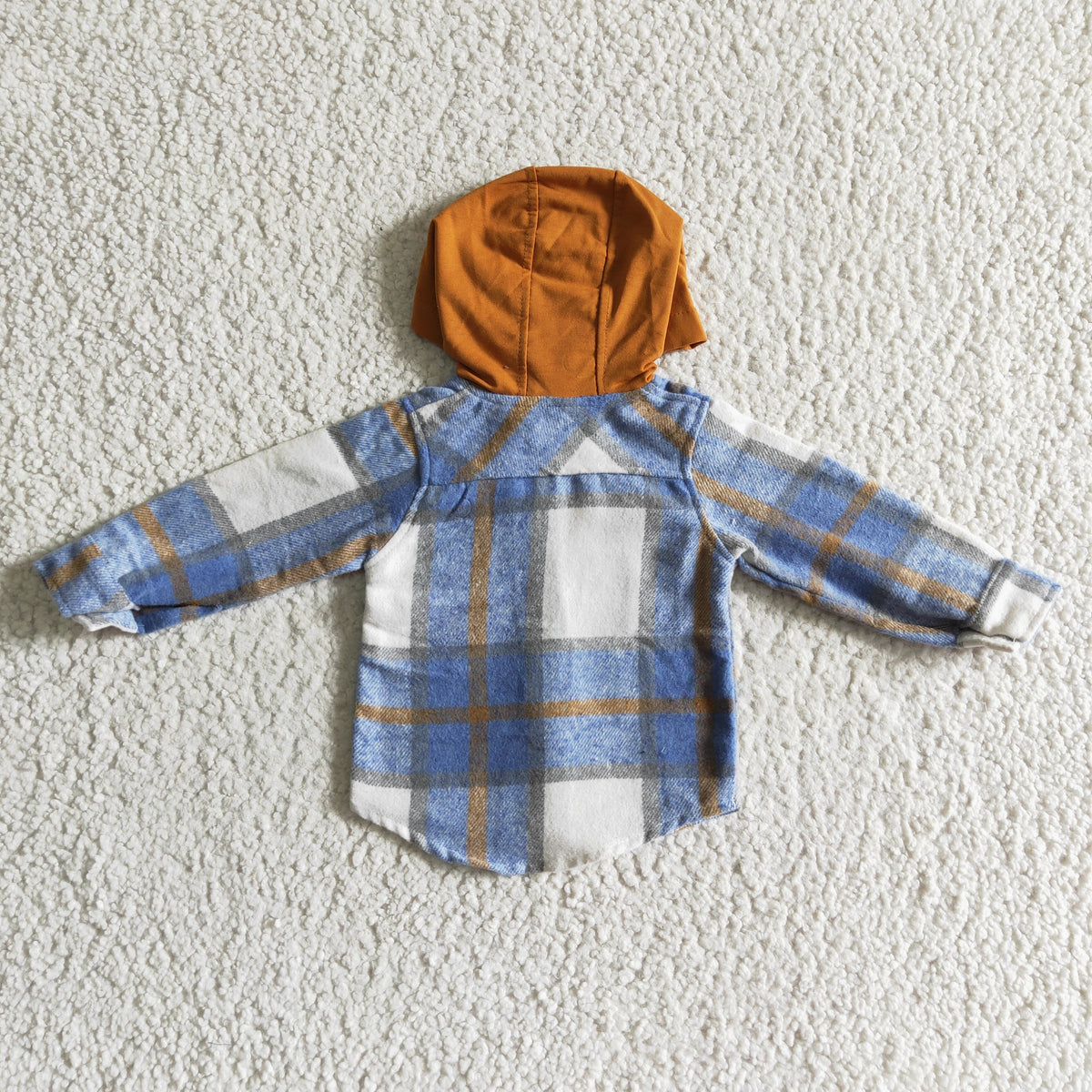 BT0074 Blue Checkered Print Boys Fall Cotton Pockets Hoodie Top
