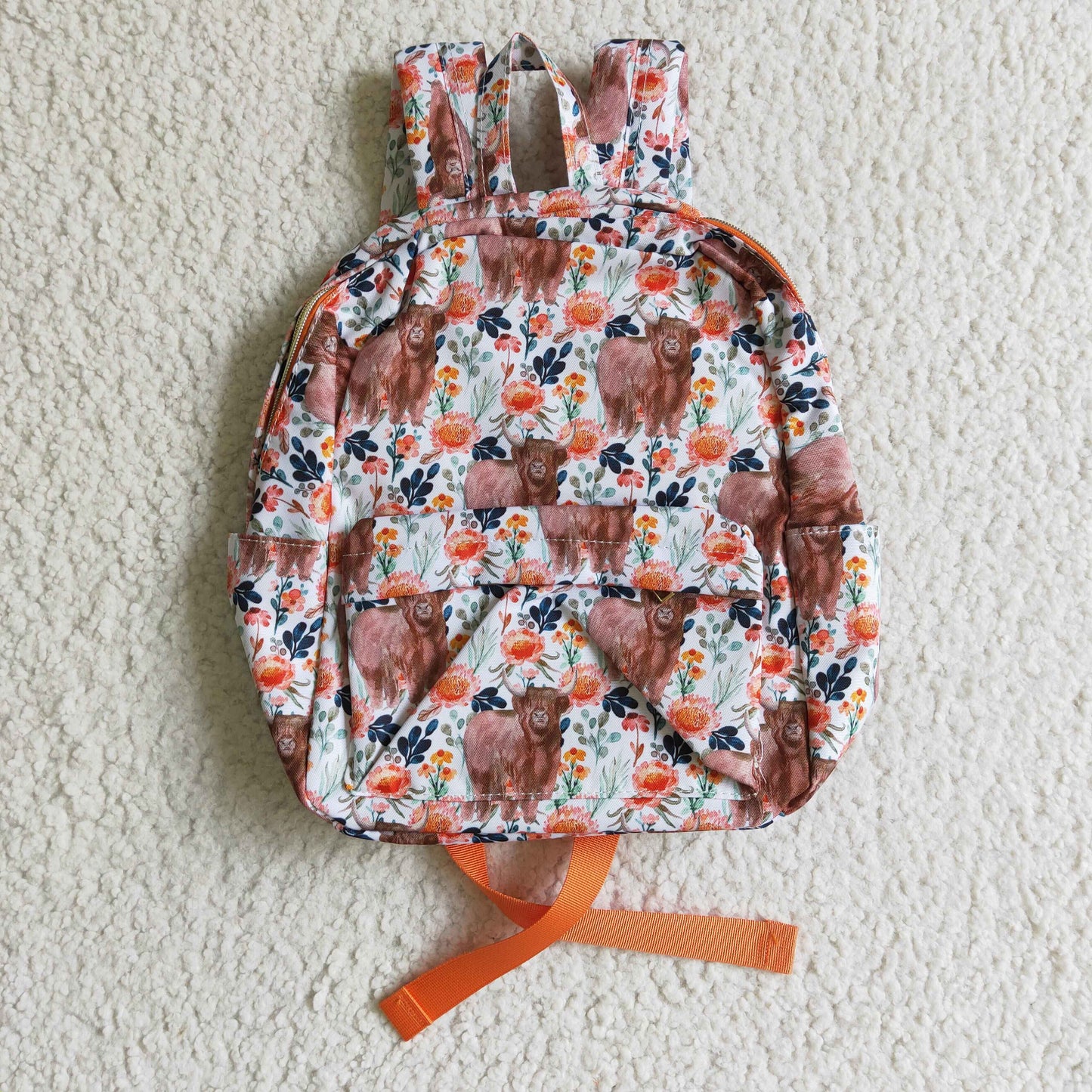 Orange flora highland cow print Bag   BA0027