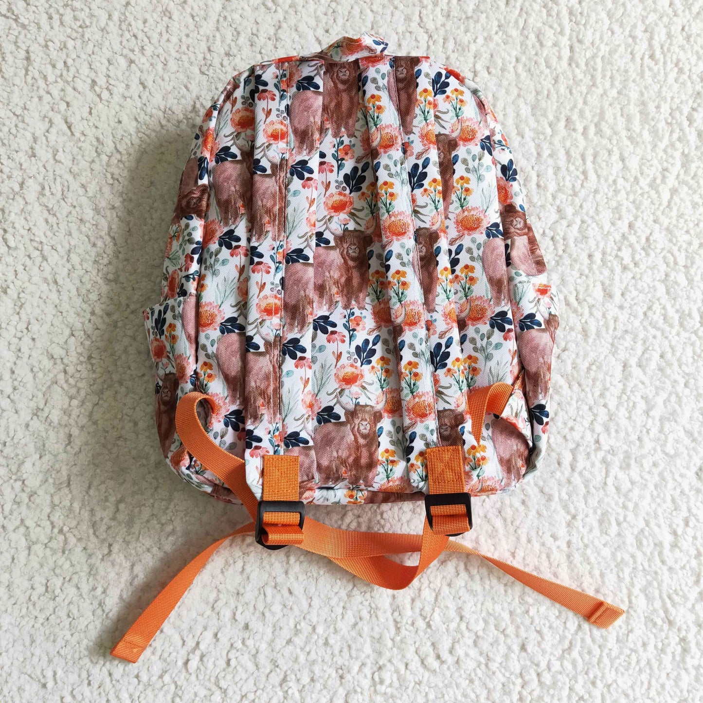 Orange flora highland cow print Bag   BA0027