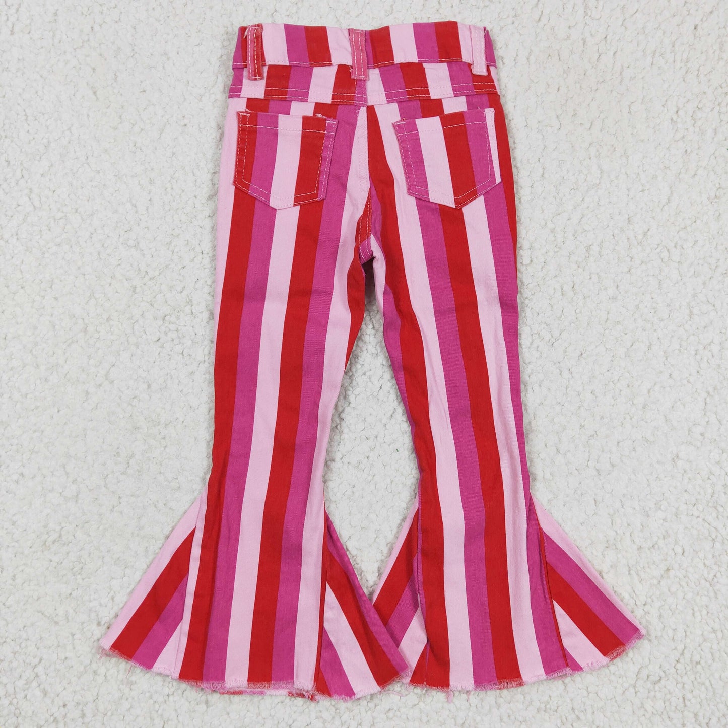 Bell bottom pink red stripes print girls Valentine's Day jeans  P0043