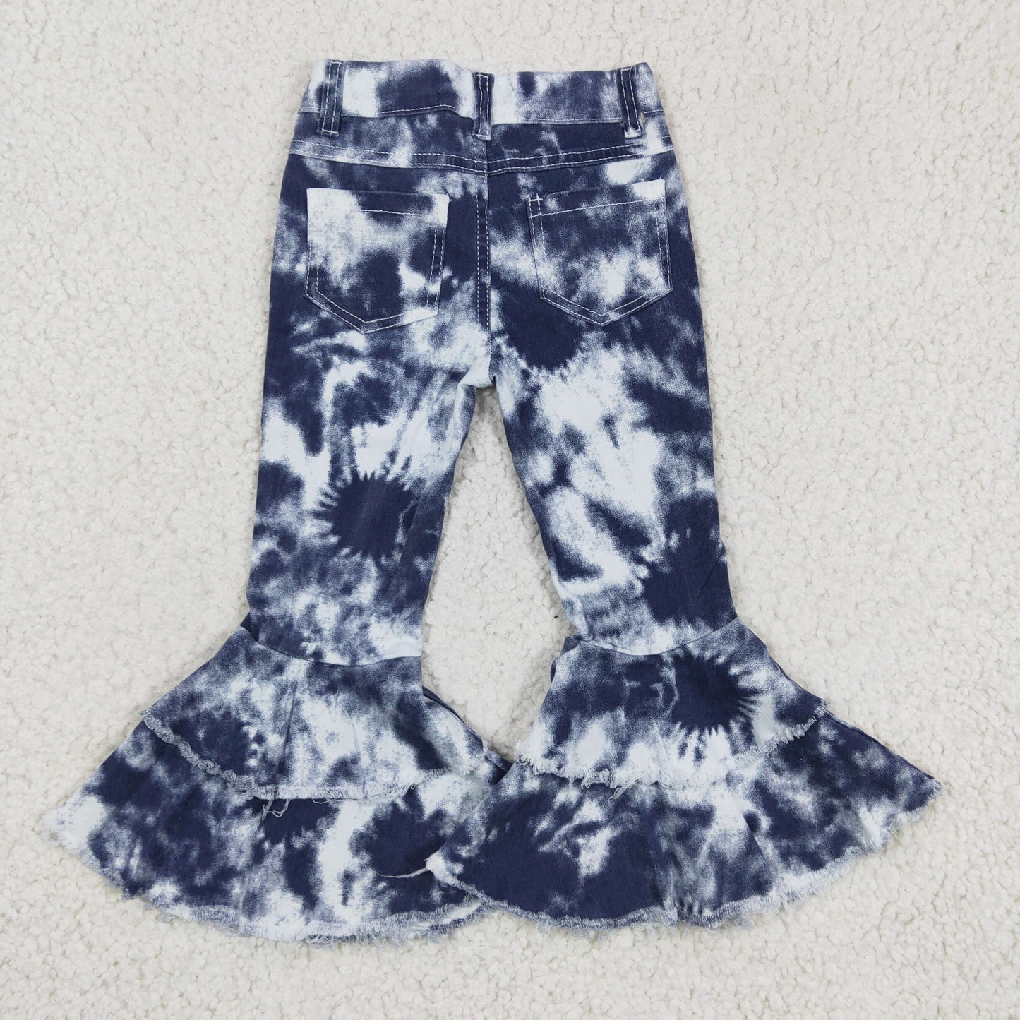 Girls blue tie dye denim bell bottom pants   P0035