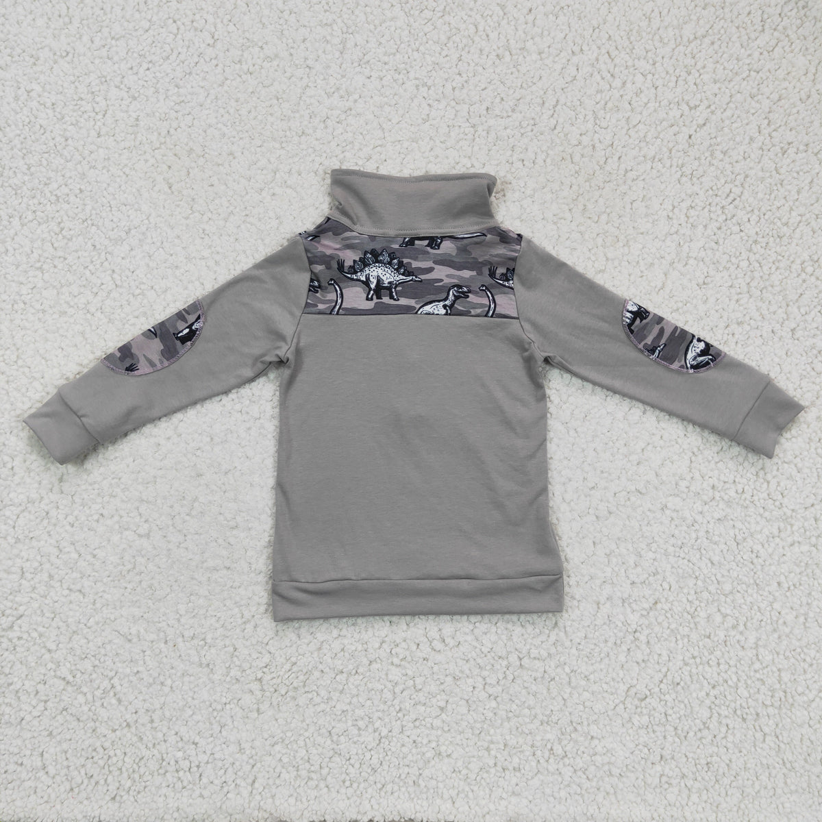 BT0106 Dino Camo Grey Print Boys Long Sleeve Zipper Pullover Top