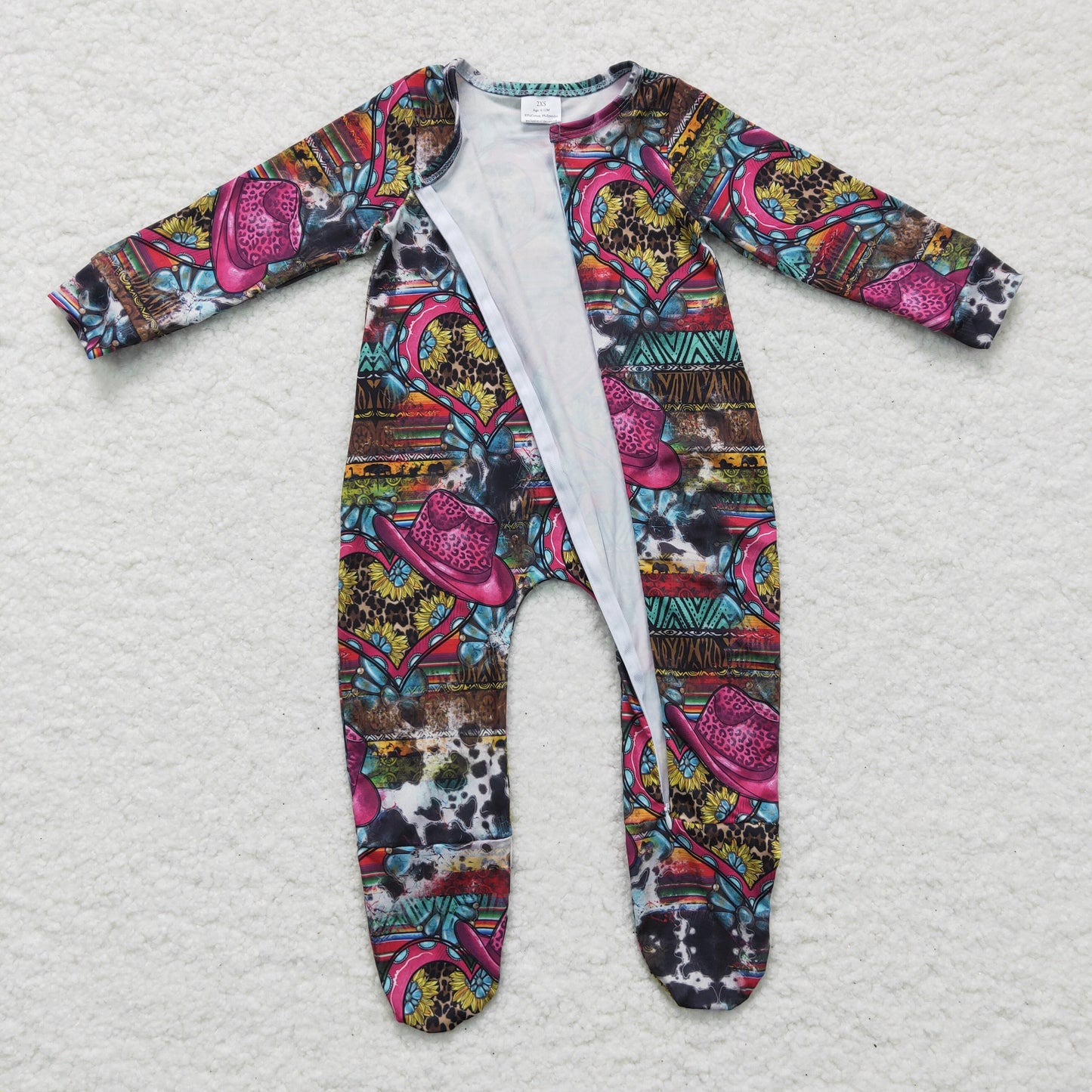 Baby girls western print footie romper  LR0247
