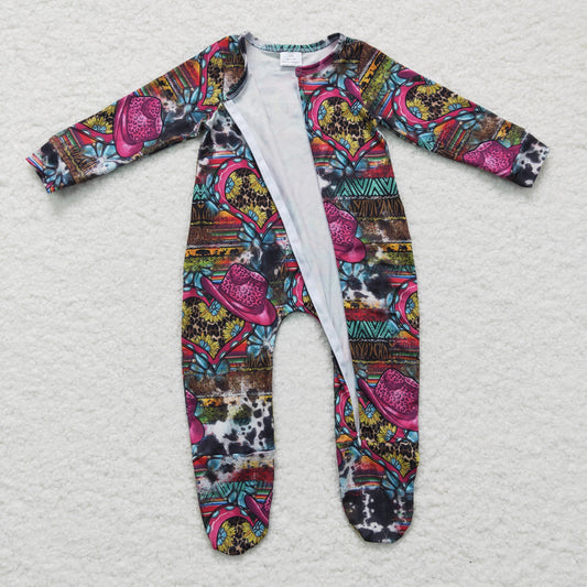 Baby girls western print footie romper  LR0247