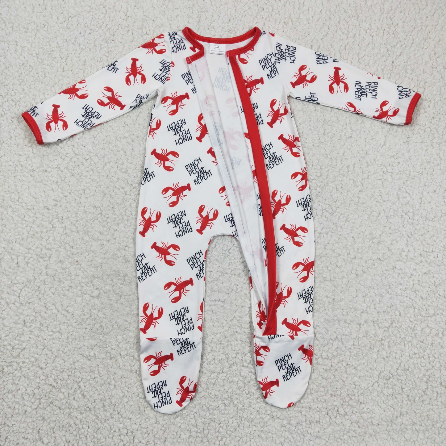 Boys crawfish print footie romper      LR0257