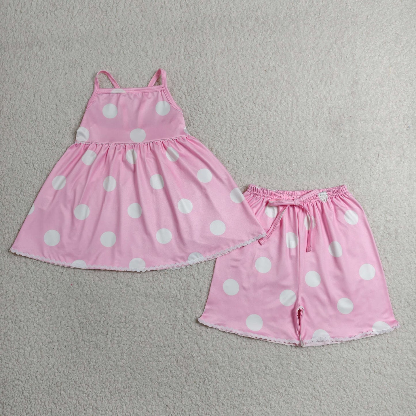 Baby Girls Pink Polka Dot Strap Tunic Top With Shorts Outfit
