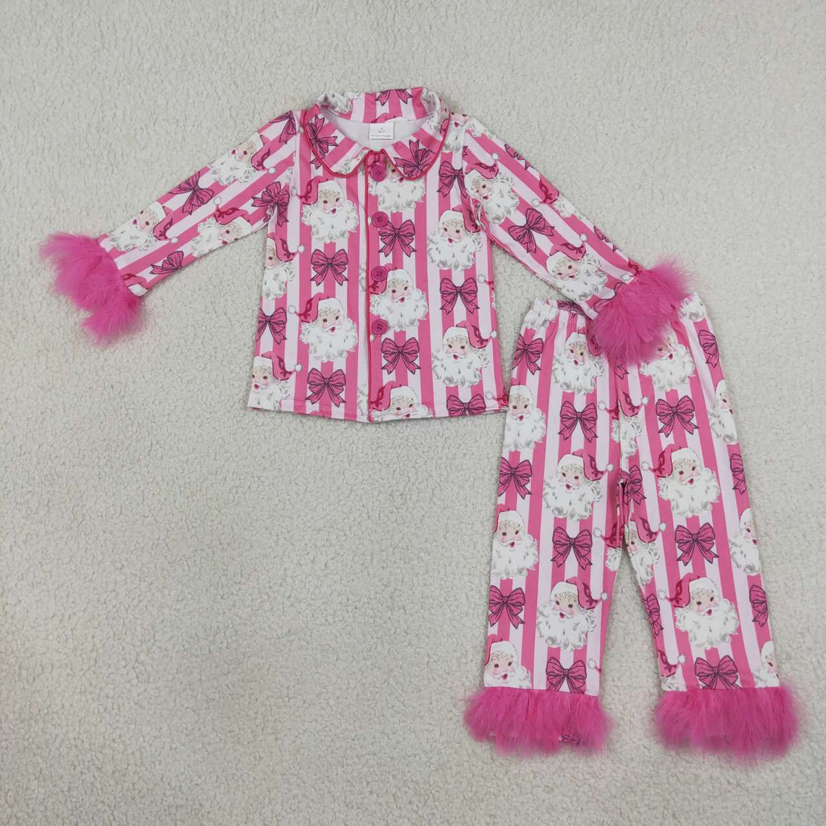 KIds Girls Pink Christmas Bow Long Sleeve Pajama Set