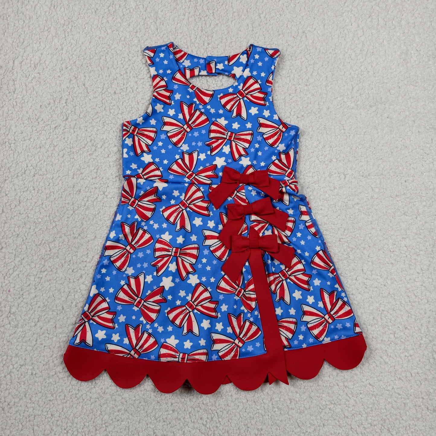 GSD3925 Bows Stars Girls 4th of July Scallop Yoga Dress