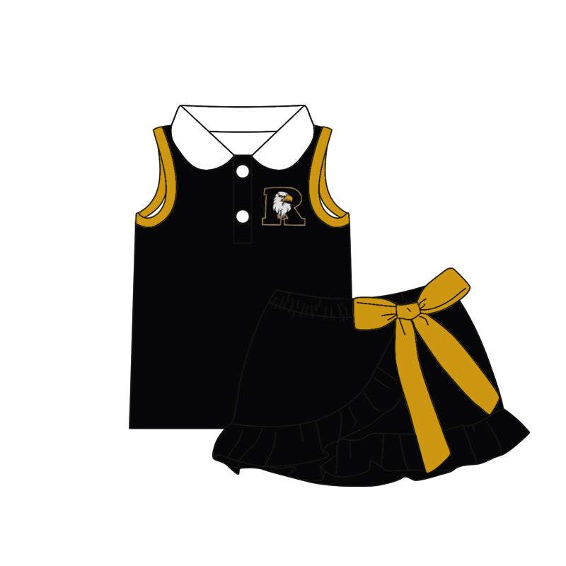 (Custom Design Preorder MOQ 5) Teams Rogers Eagles Top Gold Bows Skort Girls Summer Yoga Clothes Set