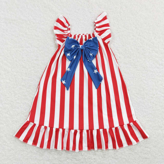 GSD0675 Stars Bow Stripes Baby Girls 4th of July Flutter Sleeve Dress