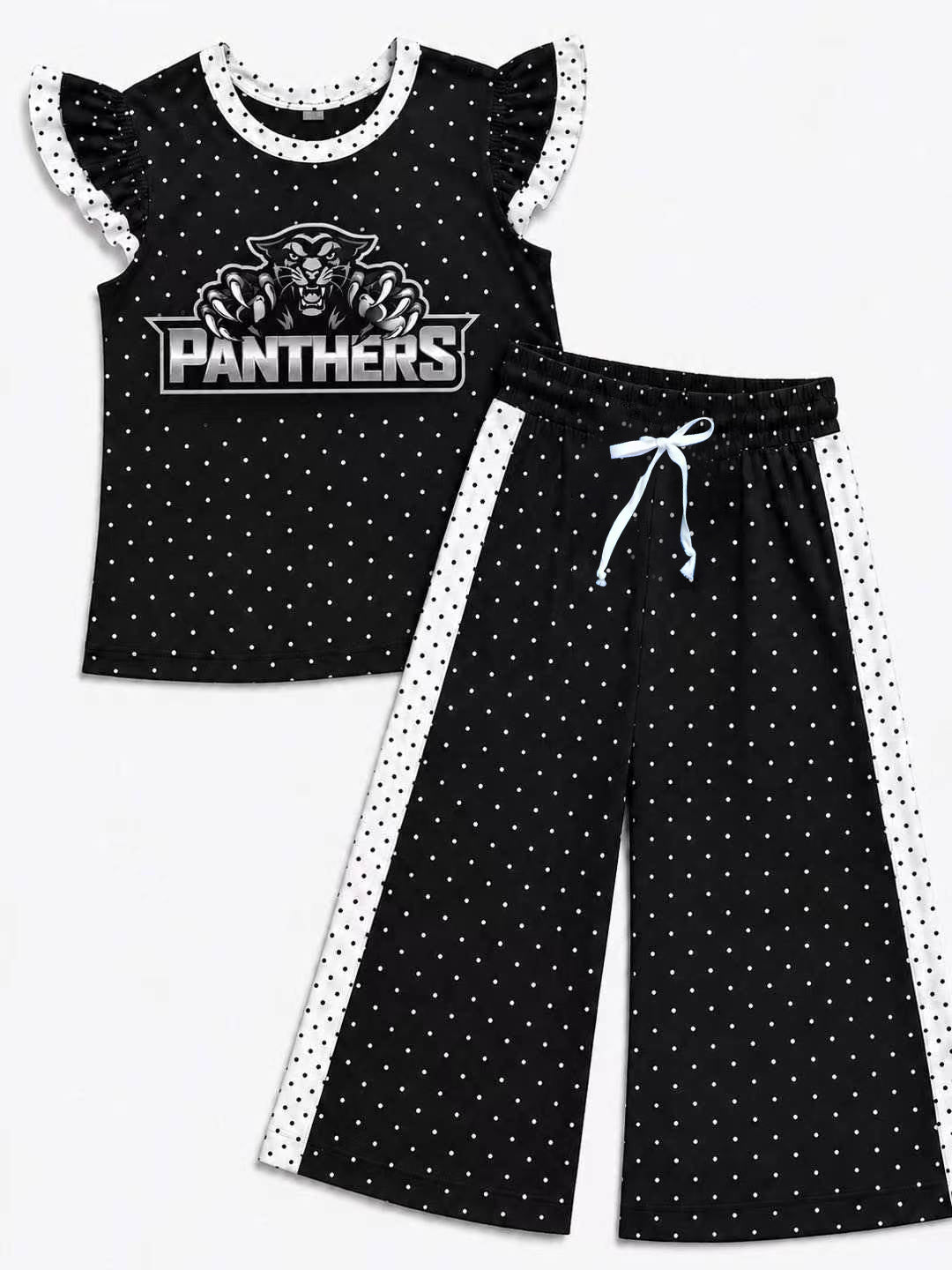 (Custom Design Preorder MOQ 5) Teams Ridgeland Panthers Top Dots Straight Pants Girls Clothes Set