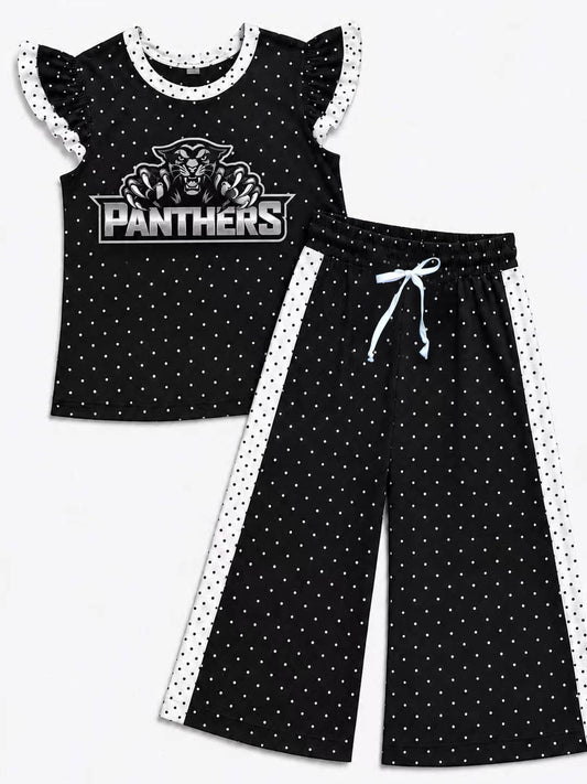 (Custom Design Preorder MOQ 5) Teams Ridgeland Panthers Top Dots Straight Pants Girls Clothes Set
