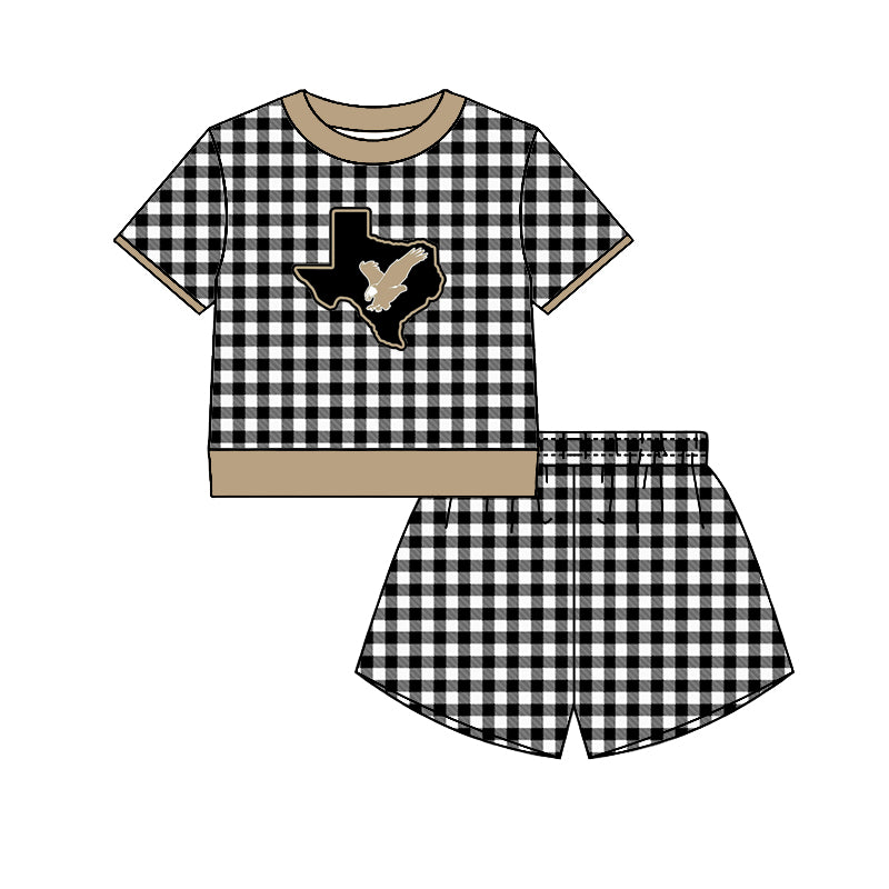 (Custom Design Preorder MOQ 5) Teams Rogers eagles Top Black Checkerd Shorts Mommy and Me Summer Yoga Clothes Set