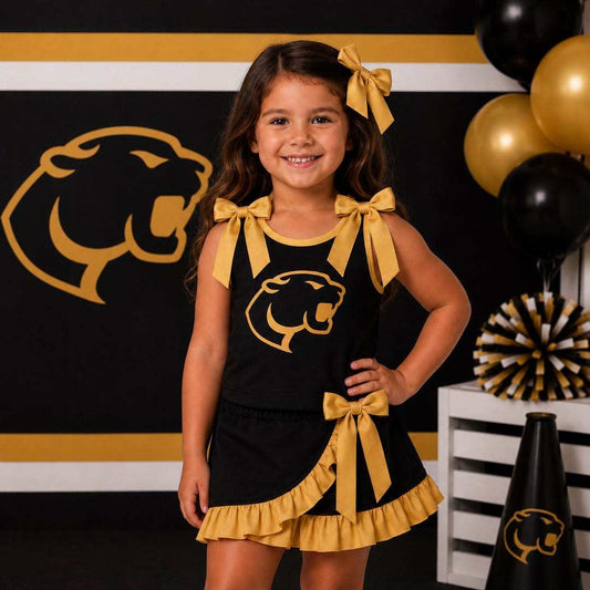 (Custom Design Preorder MOQ 5) Teams Rosebud Lott Bows Top Ruffle Skort Girls Summer Clothes Set