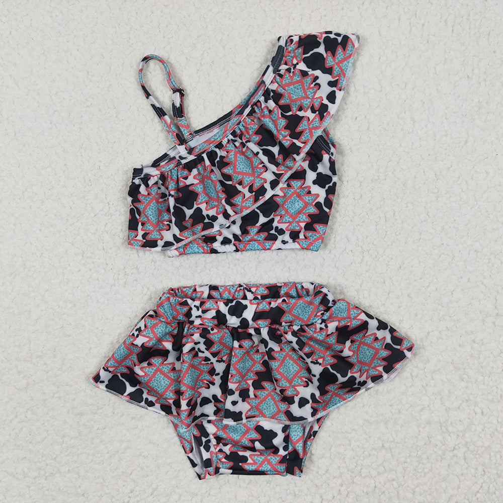S0038 Baby Girls Aztec 2 Pieces Ruffle Swimsuits