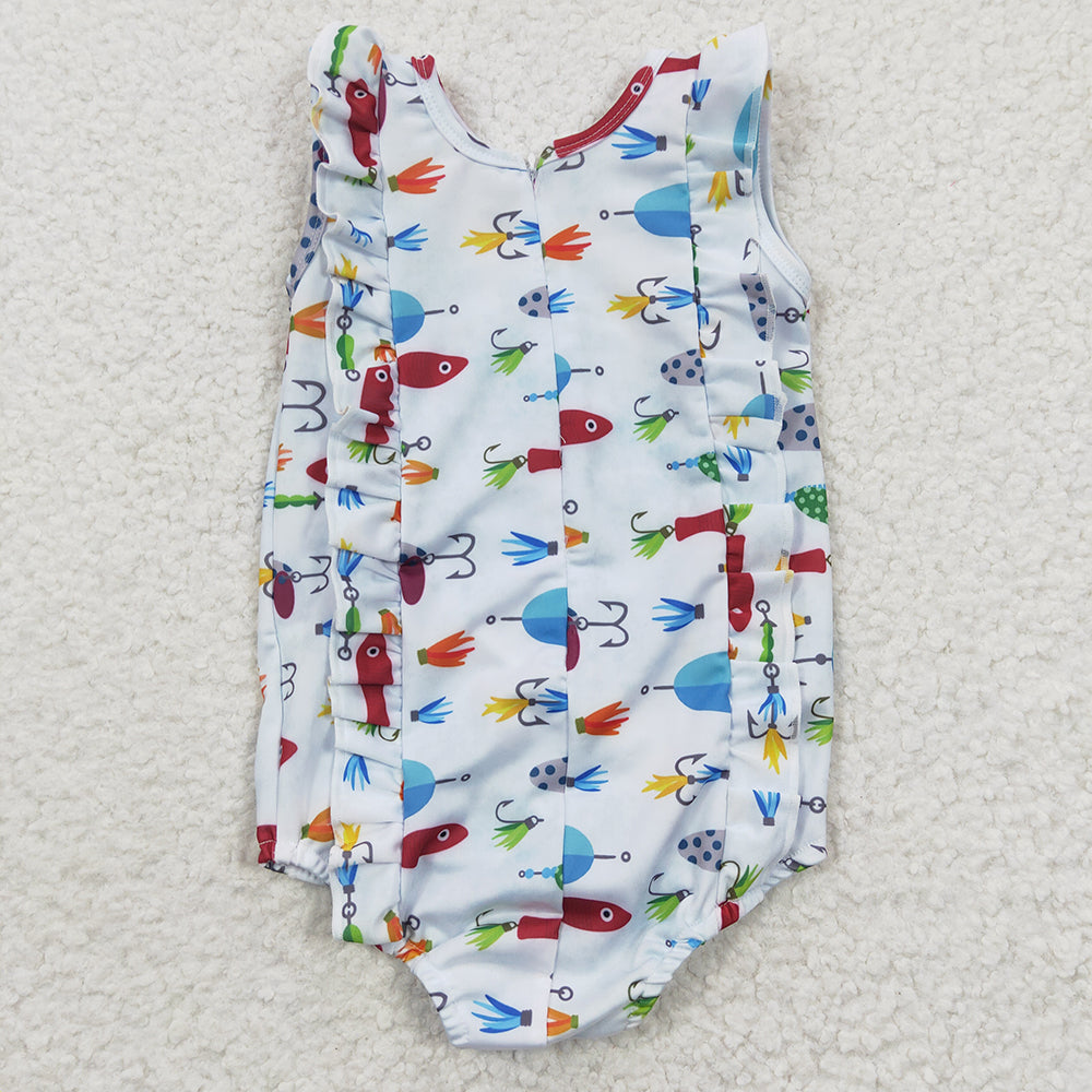 S0043 Baby Girls Fishhook 1 Piece Zipper Swimsuits