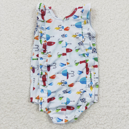 S0043 Baby Girls Fishhook 1 Piece Zipper Swimsuits