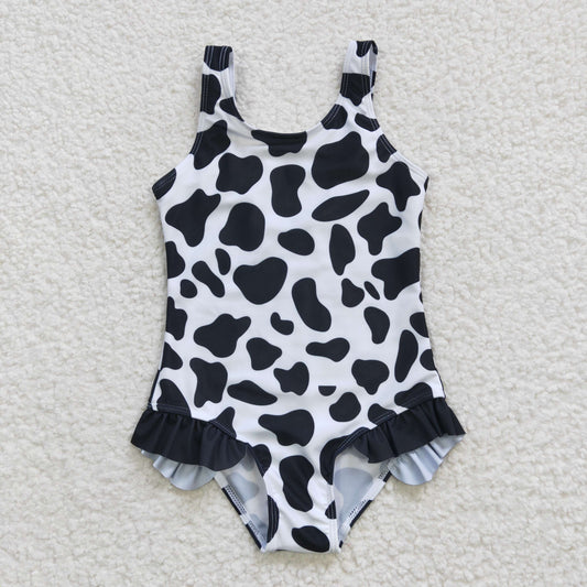 S0051 Baby Girls Cowhide Black & White 1 Piece Swimsuits