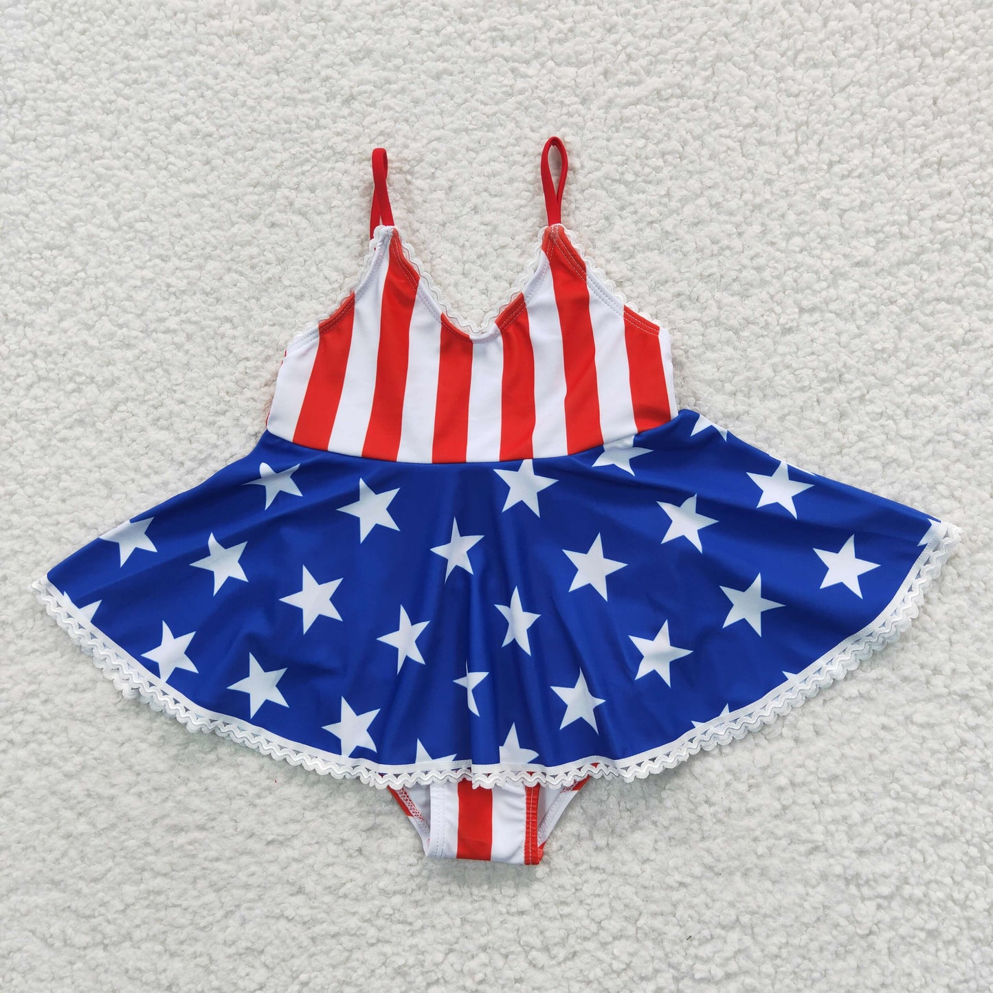 S0091 Stars Stripes Strap Skirts Girls 4th of July Swimsuits