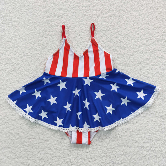 S0091 Stars Stripes Strap Skirts Girls 4th of July Swimsuits