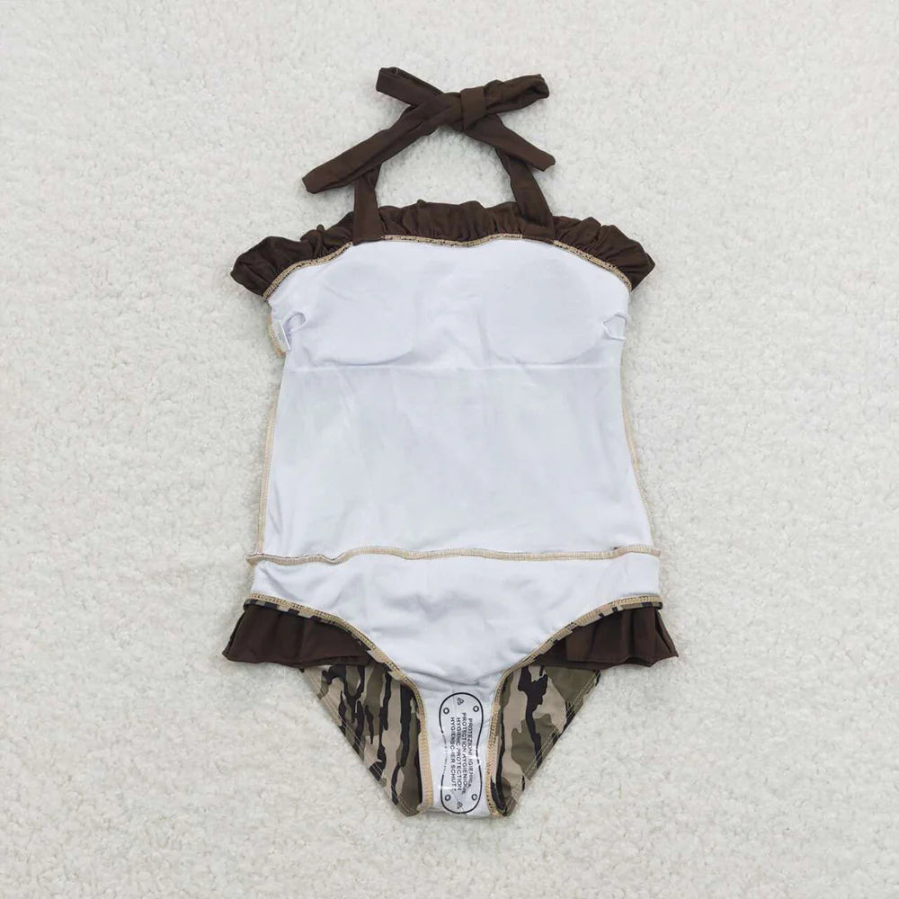 Sibling Baby Girls Strap Western Camo Print Ruffle Swimsuits