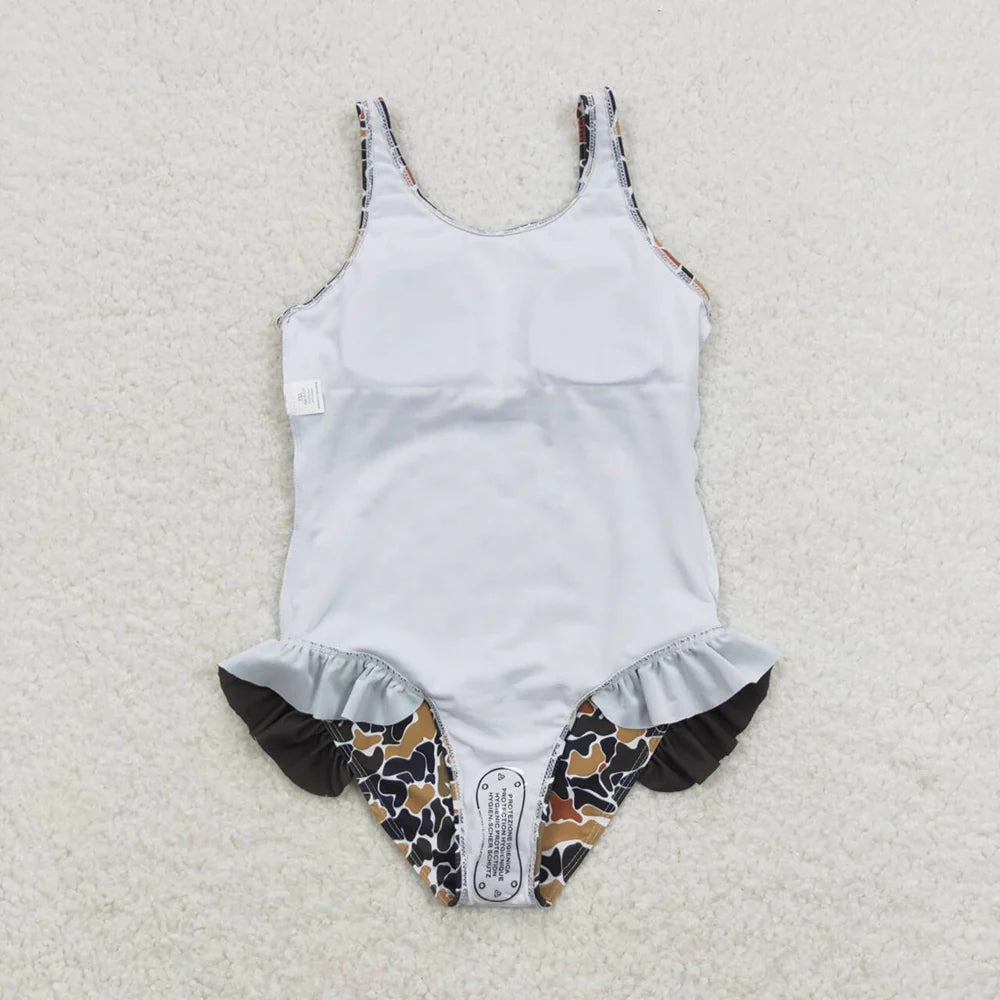 Sibling Baby Girls Strap Western Camo Print Ruffle Swimsuits
