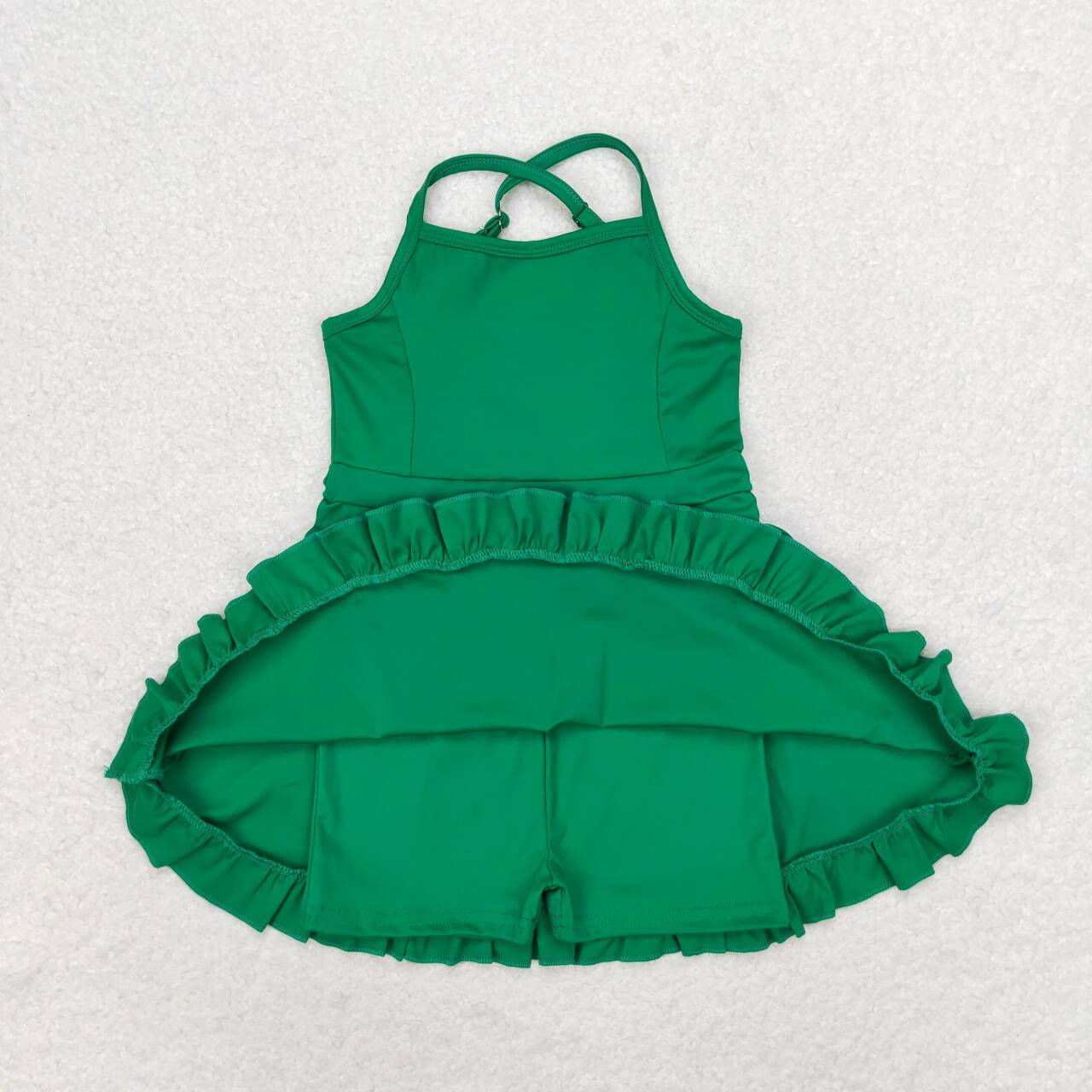 14 Colors Baby Girls Strap Ruffle Yoga Knee Length Dress Sisters Wear