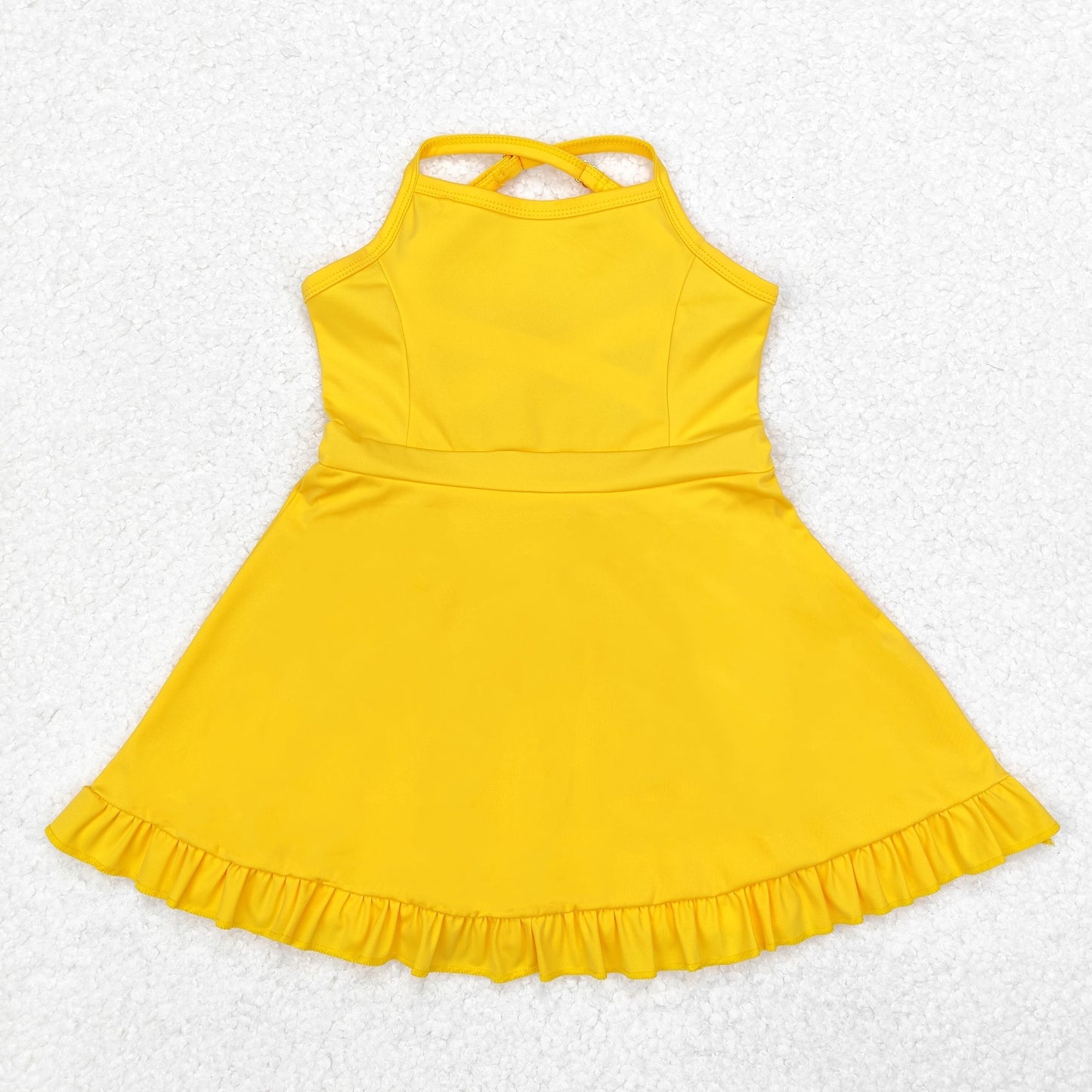 14 Colors Baby Girls Strap Ruffle Yoga Knee Length Dress Sisters Wear