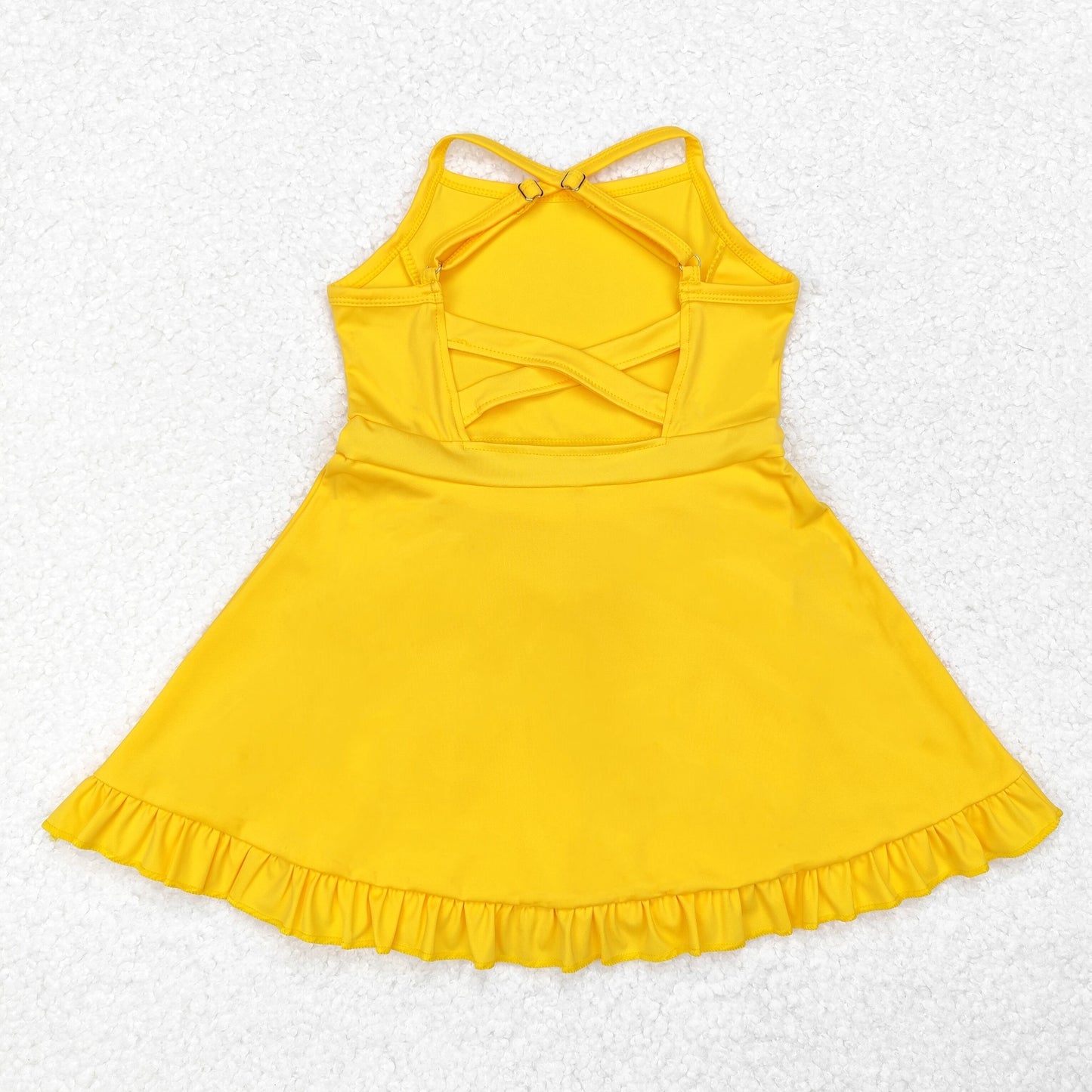 14 Colors Baby Girls Strap Ruffle Yoga Knee Length Dress Sisters Wear