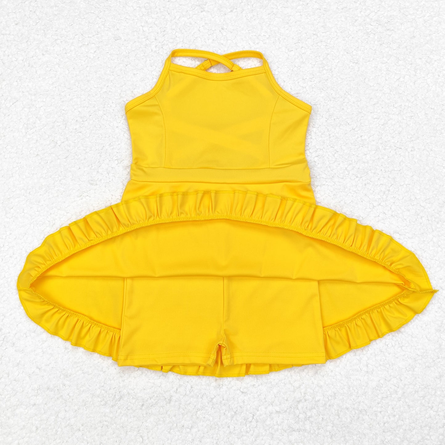 14 Colors Baby Girls Strap Ruffle Yoga Knee Length Dress Sisters Wear