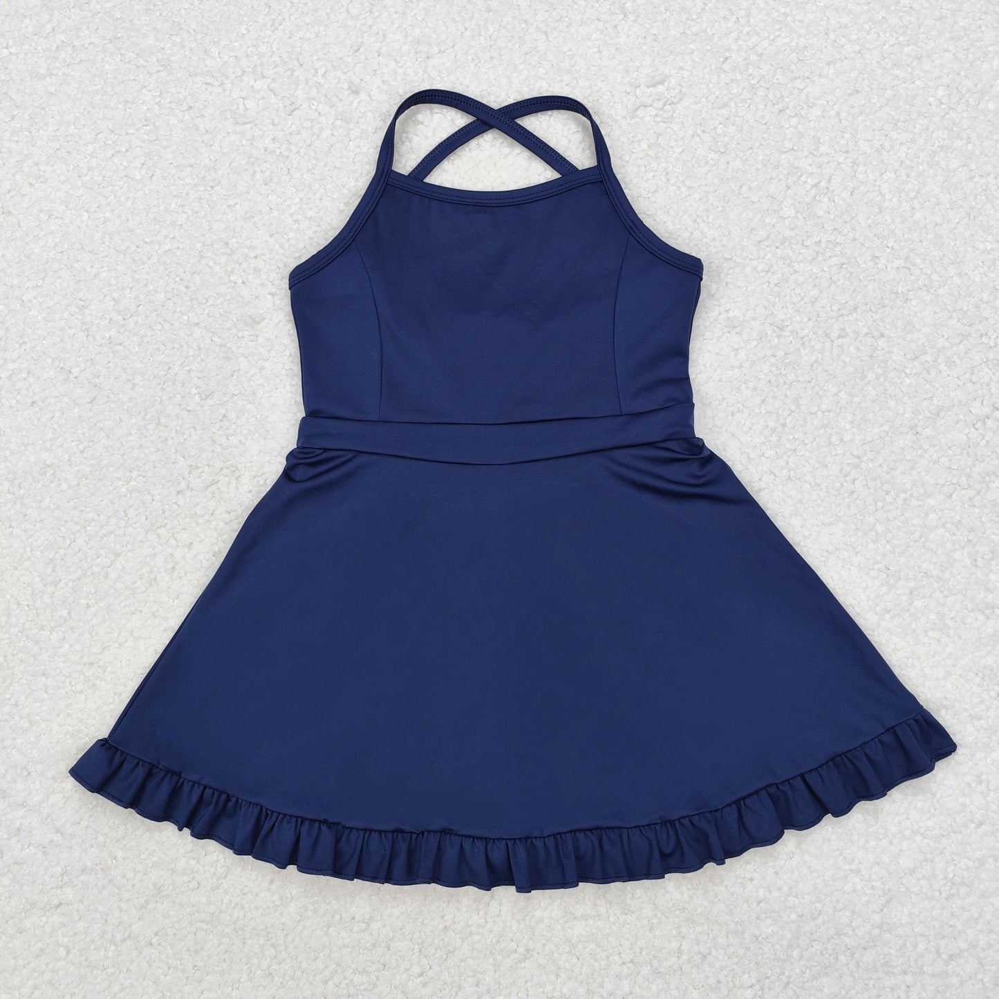14 Colors Baby Girls Strap Ruffle Yoga Knee Length Dress Sisters Wear