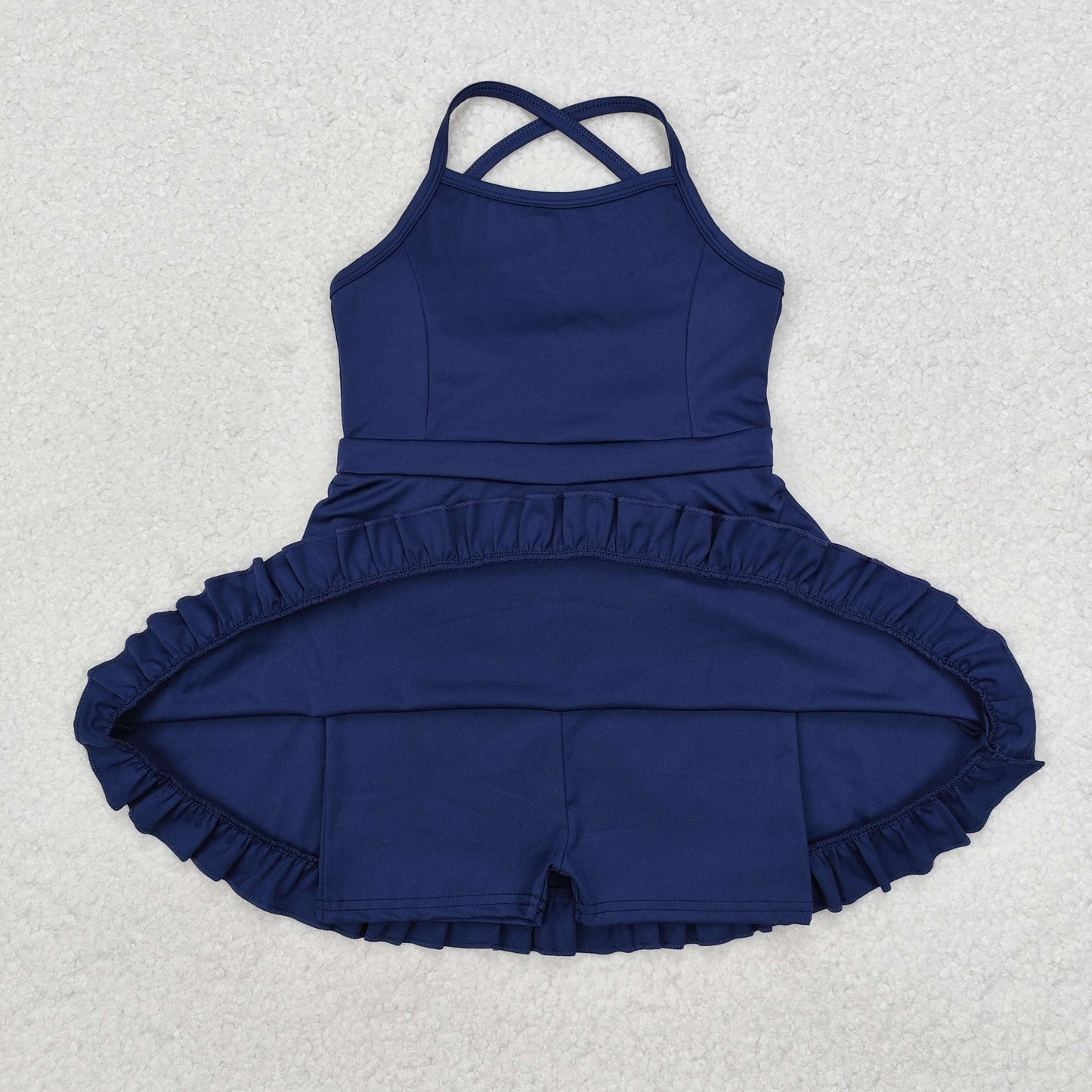 14 Colors Baby Girls Strap Ruffle Yoga Knee Length Dress Sisters Wear