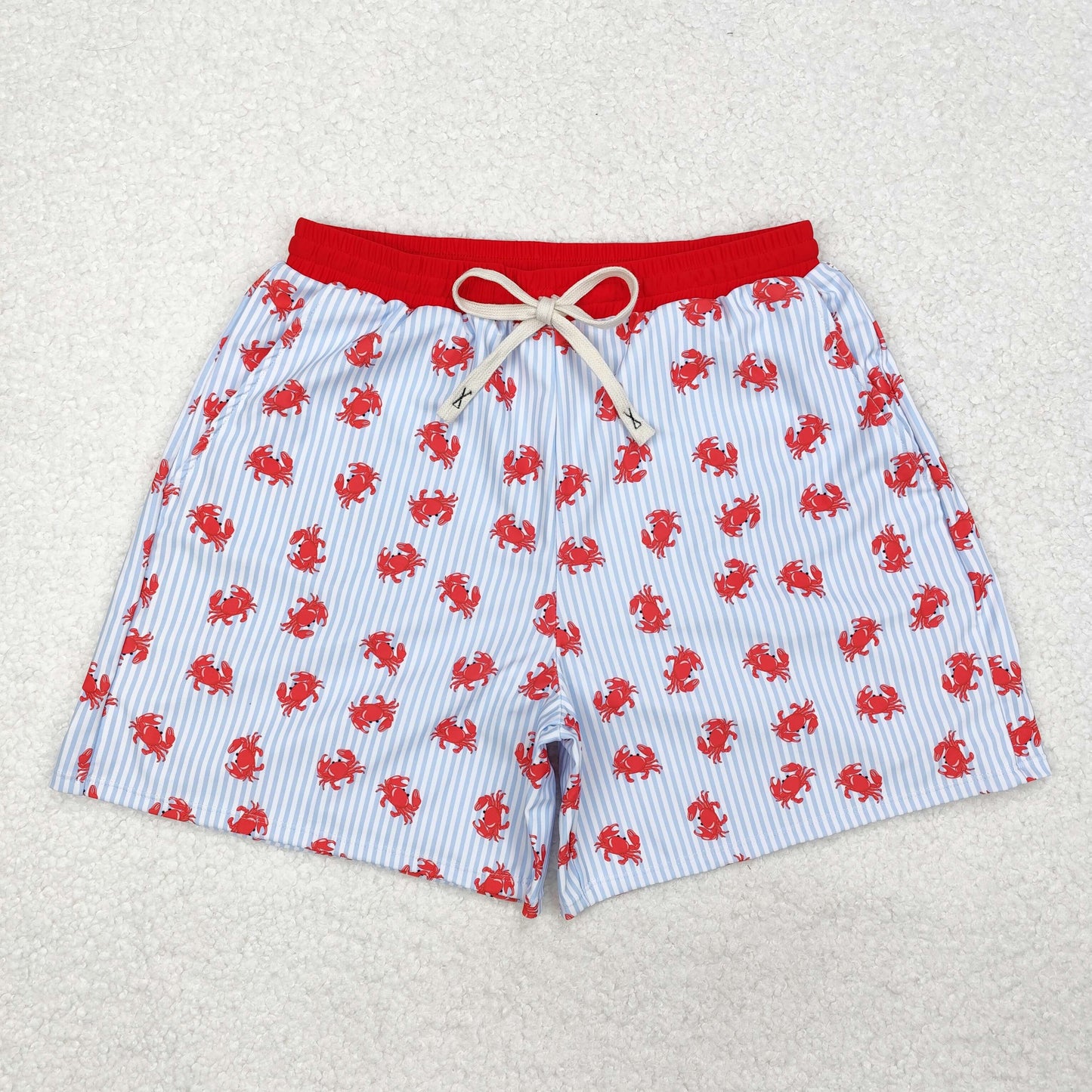 S0464 Crab Stripes Print Pockets Man Swim Trunks