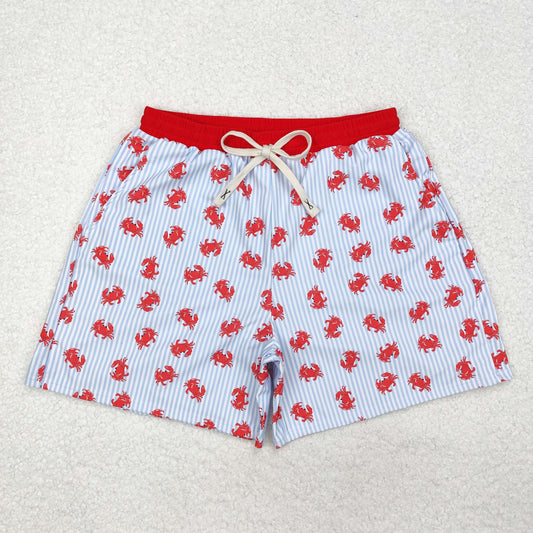 S0464 Crab Stripes Print Pockets Man Swim Trunks