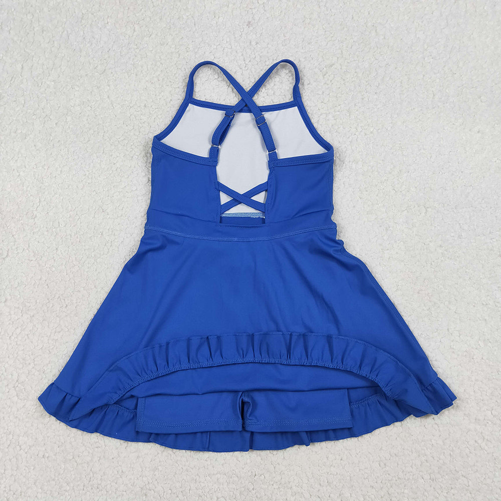 14 Colors Baby Girls Strap Ruffle Yoga Knee Length Dress Sisters Wear