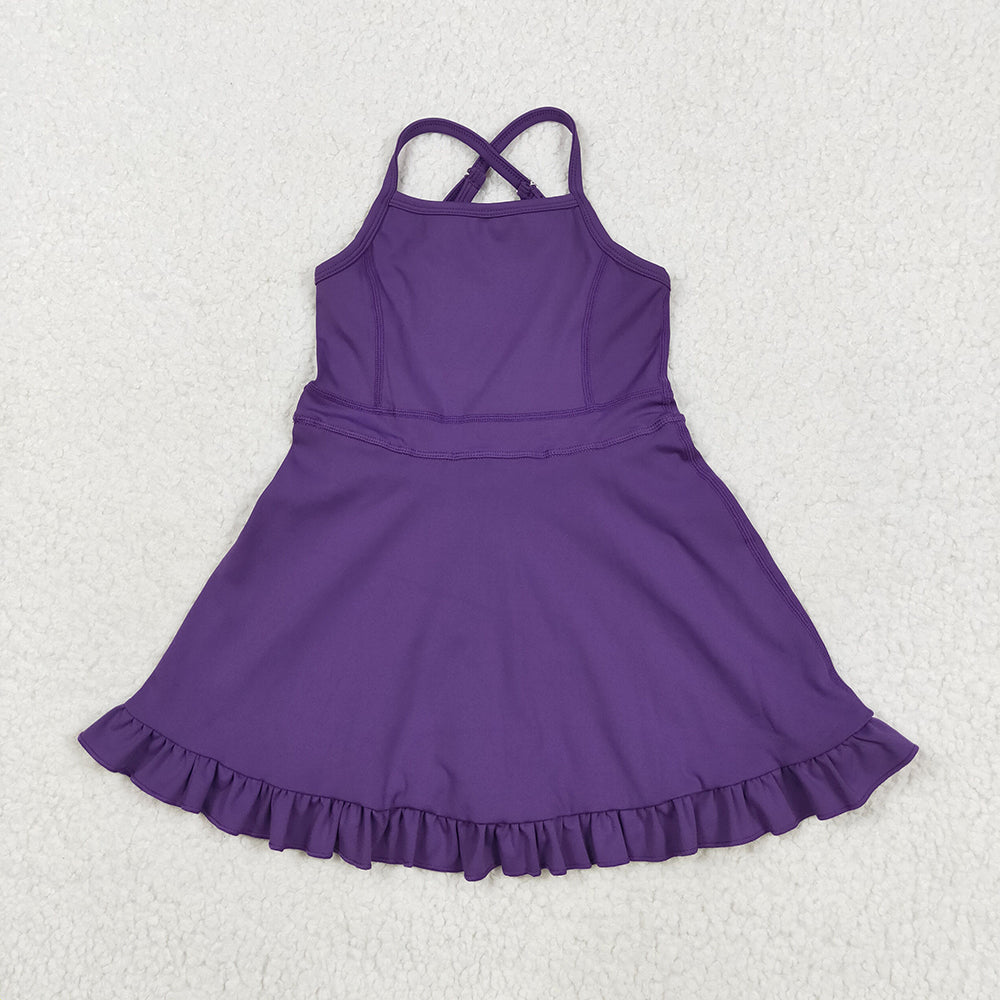 14 Colors Baby Girls Strap Ruffle Yoga Knee Length Dress Sisters Wear