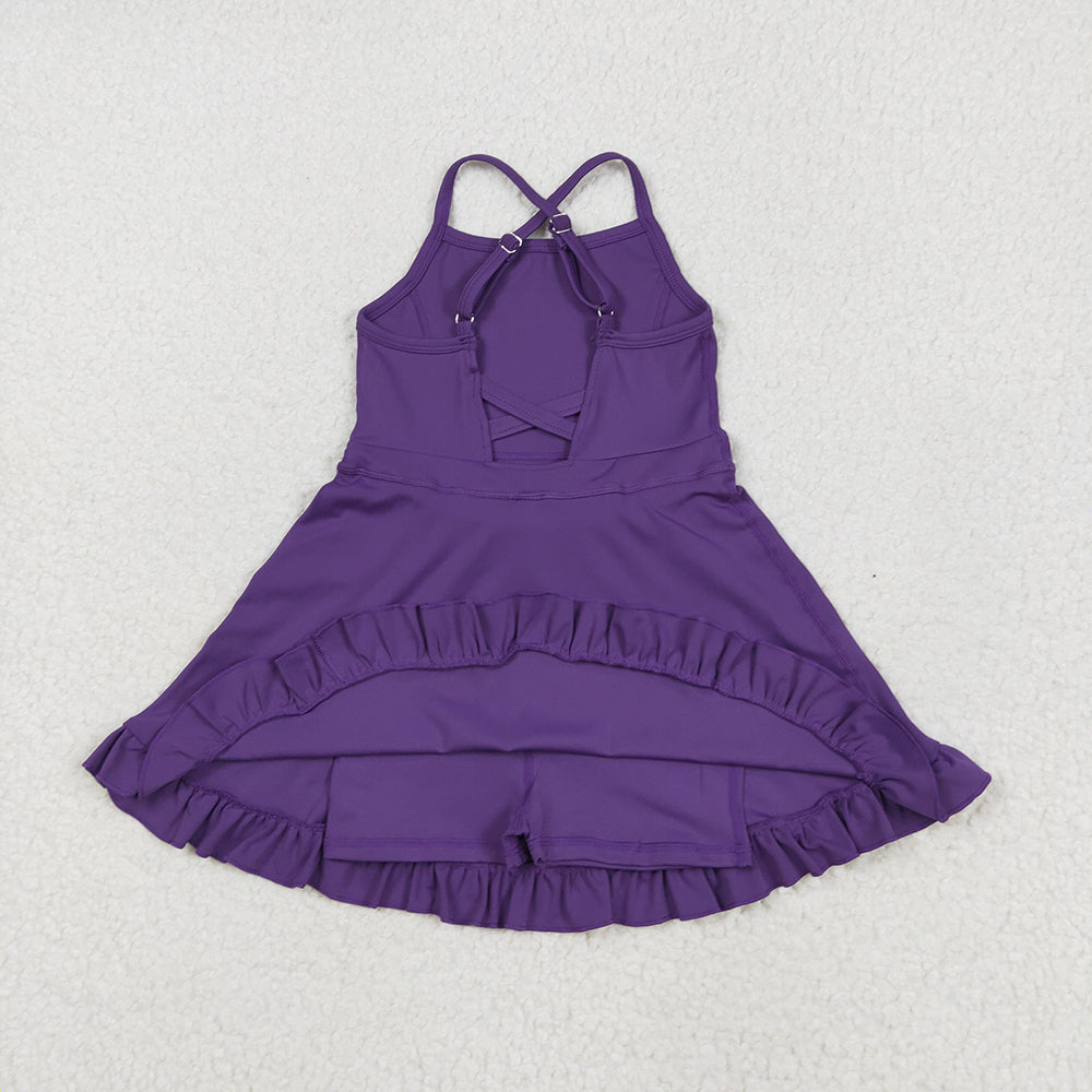14 Colors Baby Girls Strap Ruffle Yoga Knee Length Dress Sisters Wear