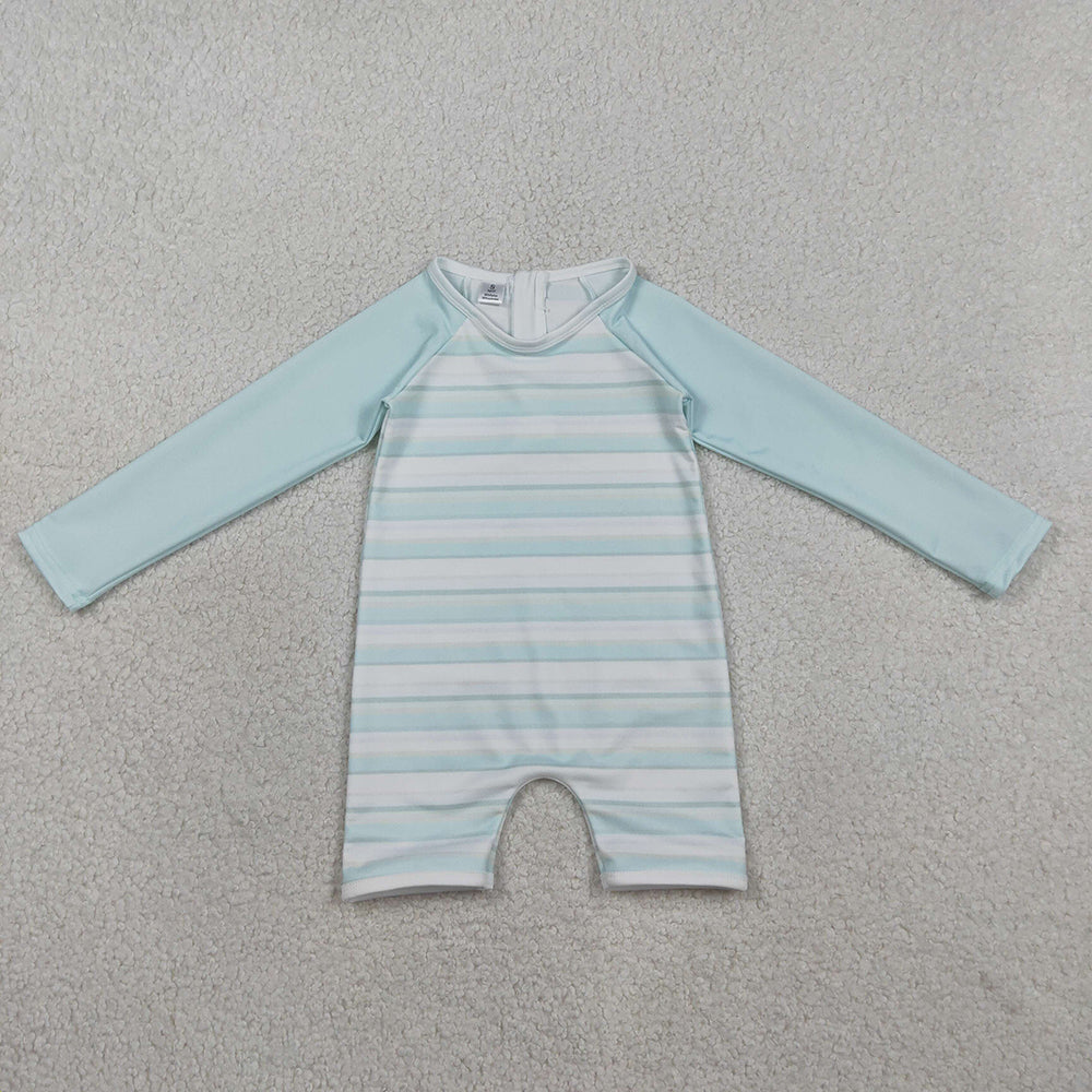 S0650 Boys' Blue Striped Long Sleeve Zipper One-Piece Swimsuit