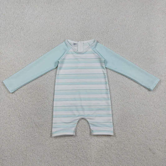 S0650 Boys' Blue Striped Long Sleeve Zipper One-Piece Swimsuit