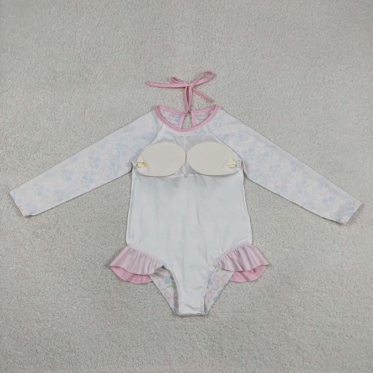 S0655 Baby Girls Small Flowers Bows 1 Piece Long Sleeve Swimsuits