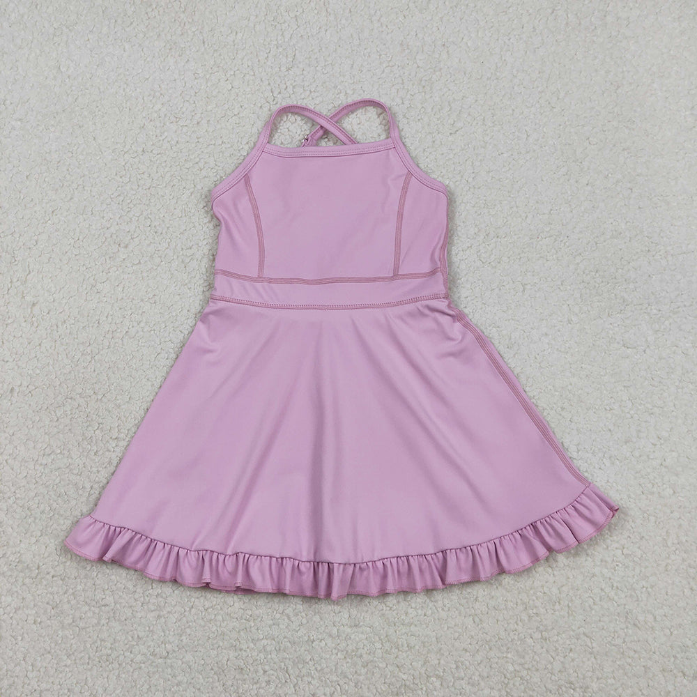 14 Colors Baby Girls Strap Ruffle Yoga Knee Length Dress Sisters Wear