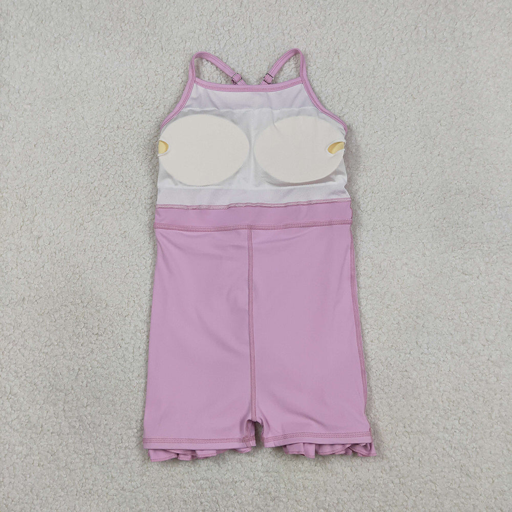 S0712  Lavender Girls Summer Strap Shorts Ruffle Knee Length Yoga Dress