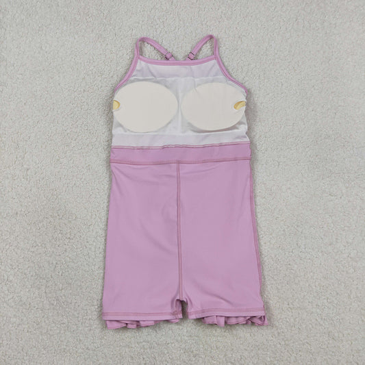 S0712  Lavender Girls Summer Strap Shorts Ruffle Knee Length Yoga Dress