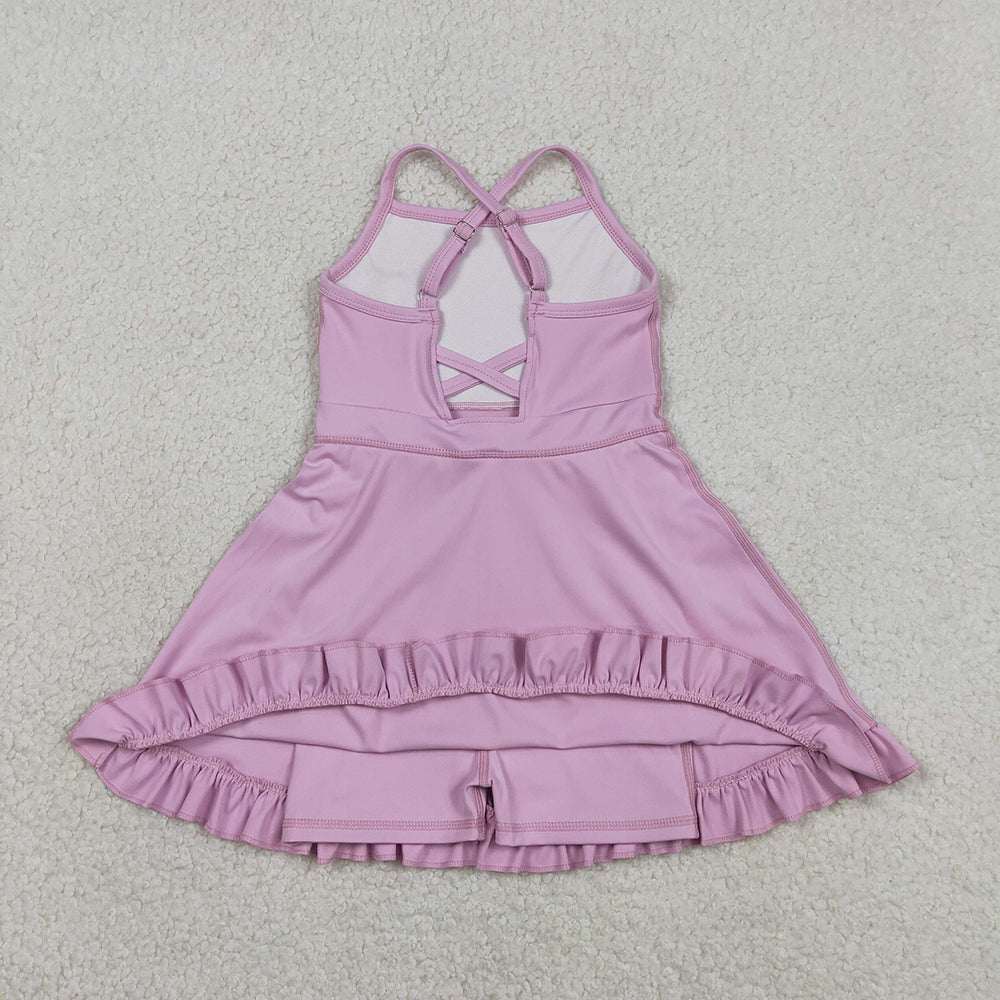 14 Colors Baby Girls Strap Ruffle Yoga Knee Length Dress Sisters Wear