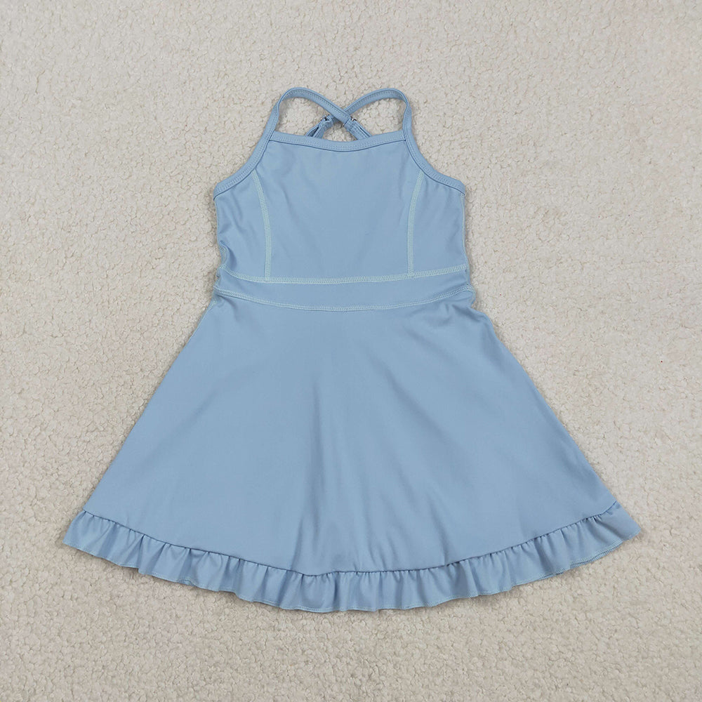 14 Colors Baby Girls Strap Ruffle Yoga Knee Length Dress Sisters Wear