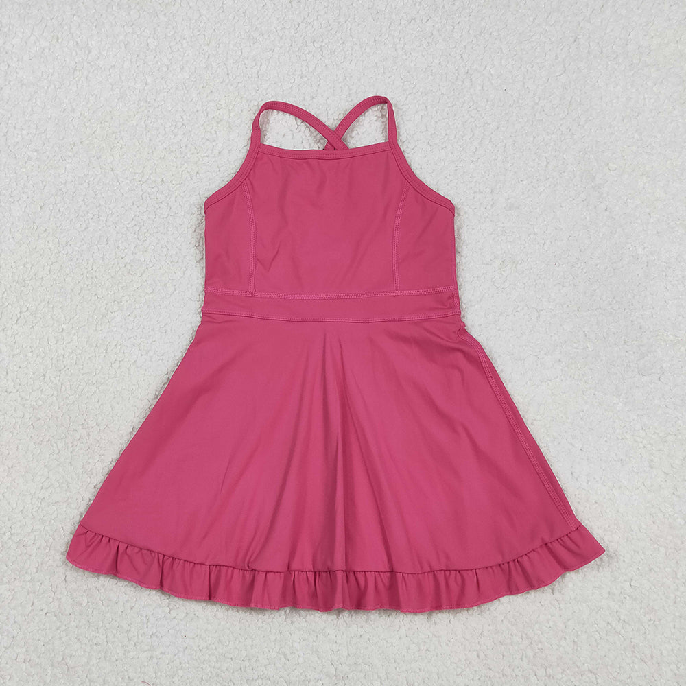 14 Colors Baby Girls Strap Ruffle Yoga Knee Length Dress Sisters Wear