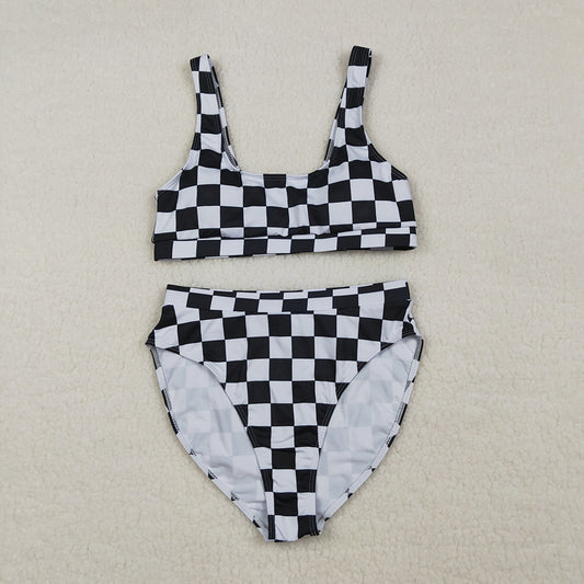S0738 Women's Black Checkered Swimsuits
