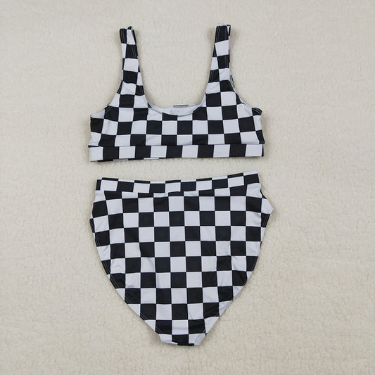 S0738 Women's Black Checkered Swimsuits