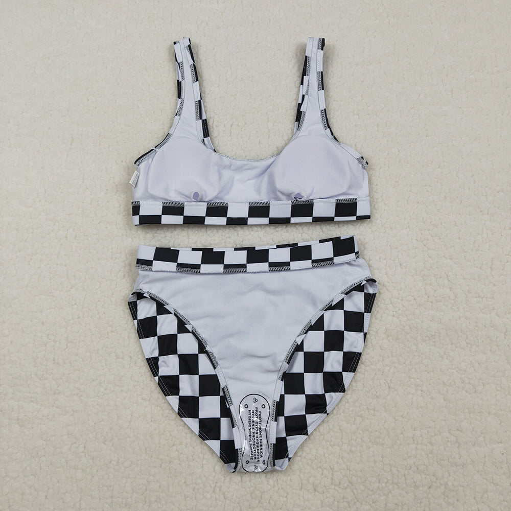 S0738 Women's Black Checkered Swimsuits