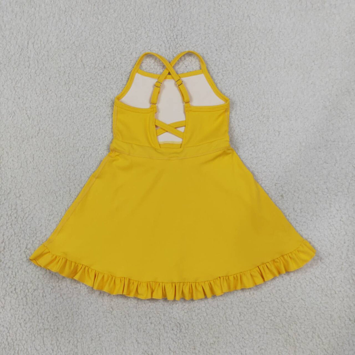 S0781 Yellow Girls Summer Strap Shorts Ruffle Knee Length Yoga Dress